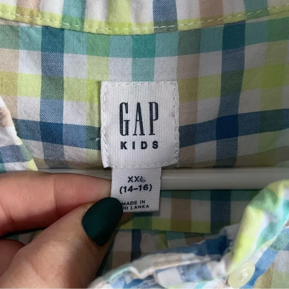 Gap Blue & Green Plaid Checked Button Down Shirt